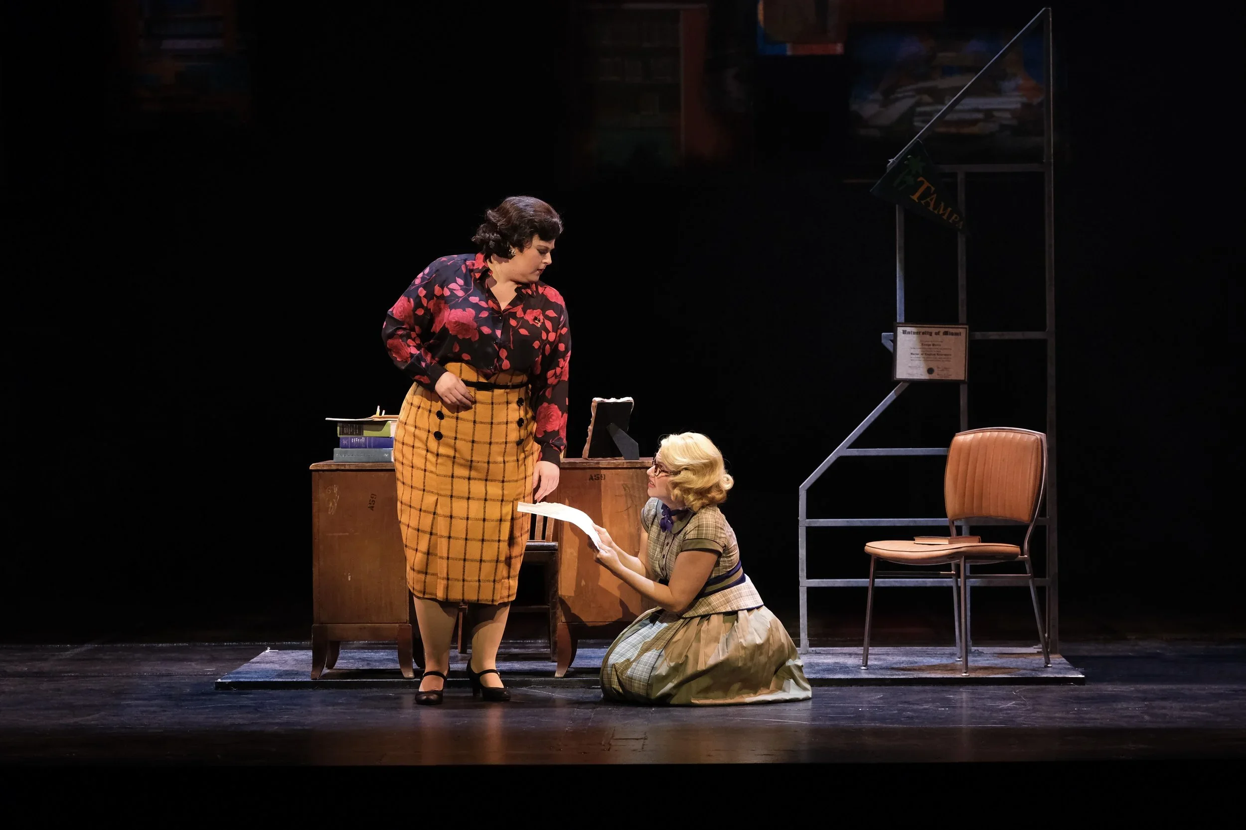 Scene of two women in a classroom on the set for the world premiere musical “In a Sunshine State.”