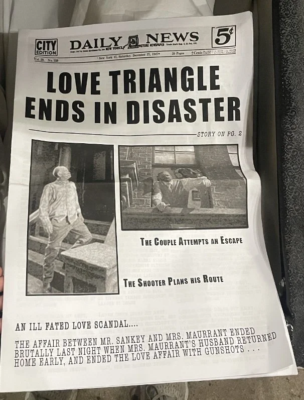 The printed front page of the tabloid newspaper prop for the opera “Street Scene”