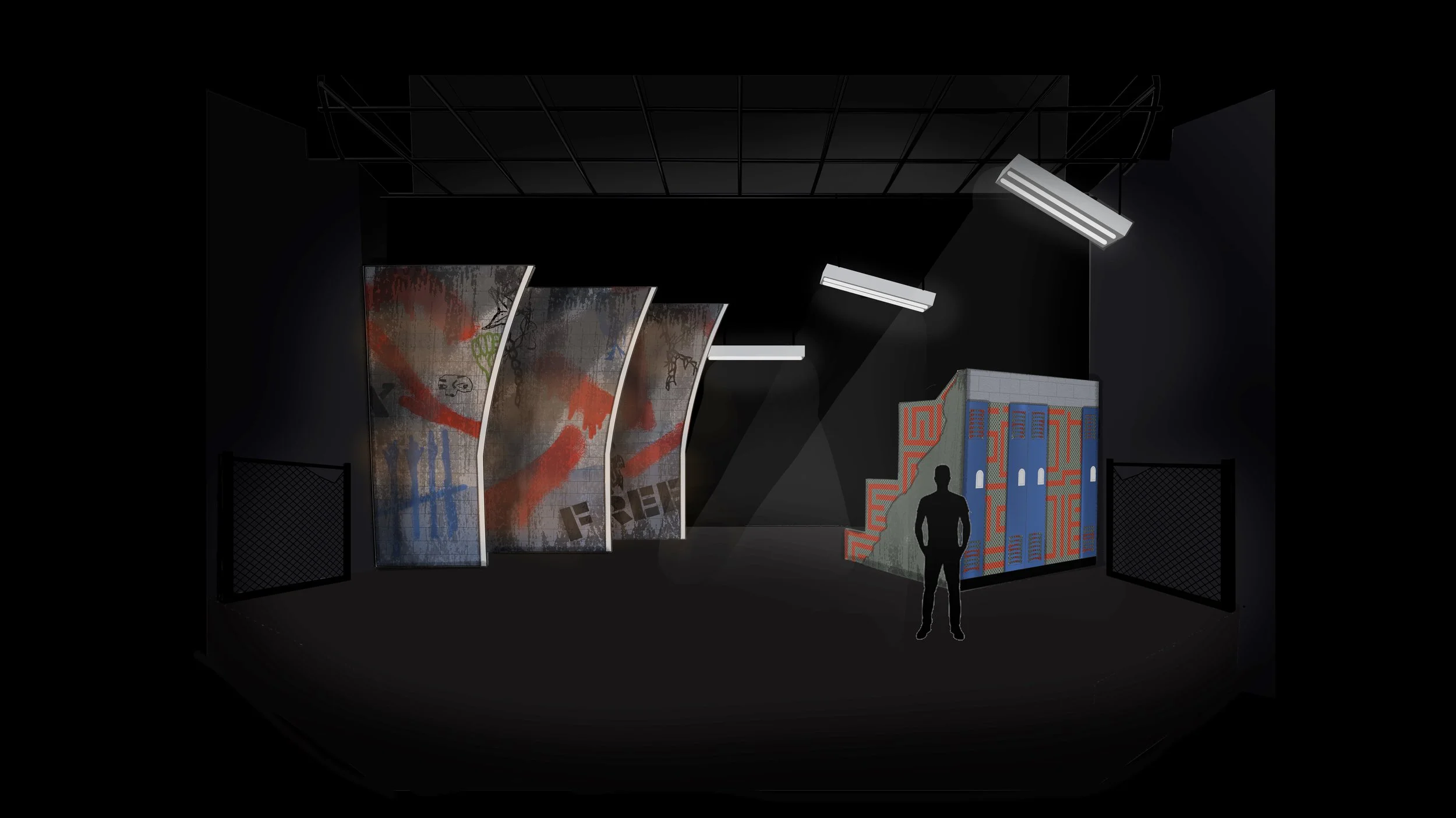 Photoshop rendering of the theatrical set design of Pipeline by Dominique Morisseau