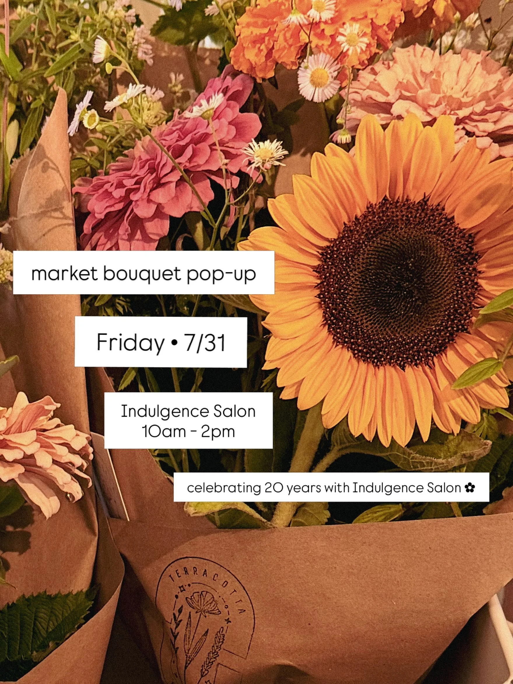 Celebrating 20 years of Indulgence Salon. ✿

I&rsquo;m honored to kick off their anniversary week as the first of several local pop-ups celebrating this incredible milestone.

Join us Friday for seasonal bouquets, thoughtful arrangements, and a chanc