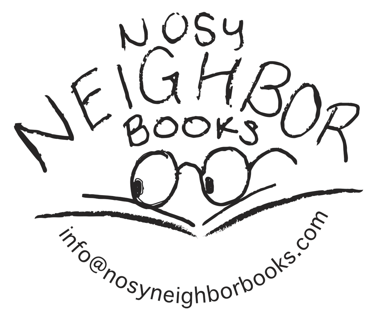 Logo for Nosy Neighbor Books featuring a pair of cartoon-style eyes and the website address info@nosyneighborbooks.com