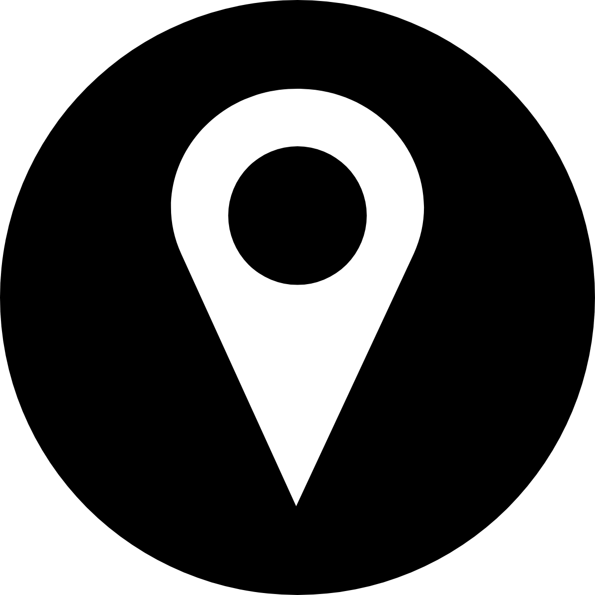 Map location pin icon, black background.