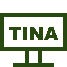 Computer monitor displaying the name 'TINA' in bold green letters.