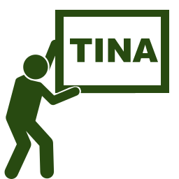 Green icon of a person holding a sign with the name 'TINA' on it.
