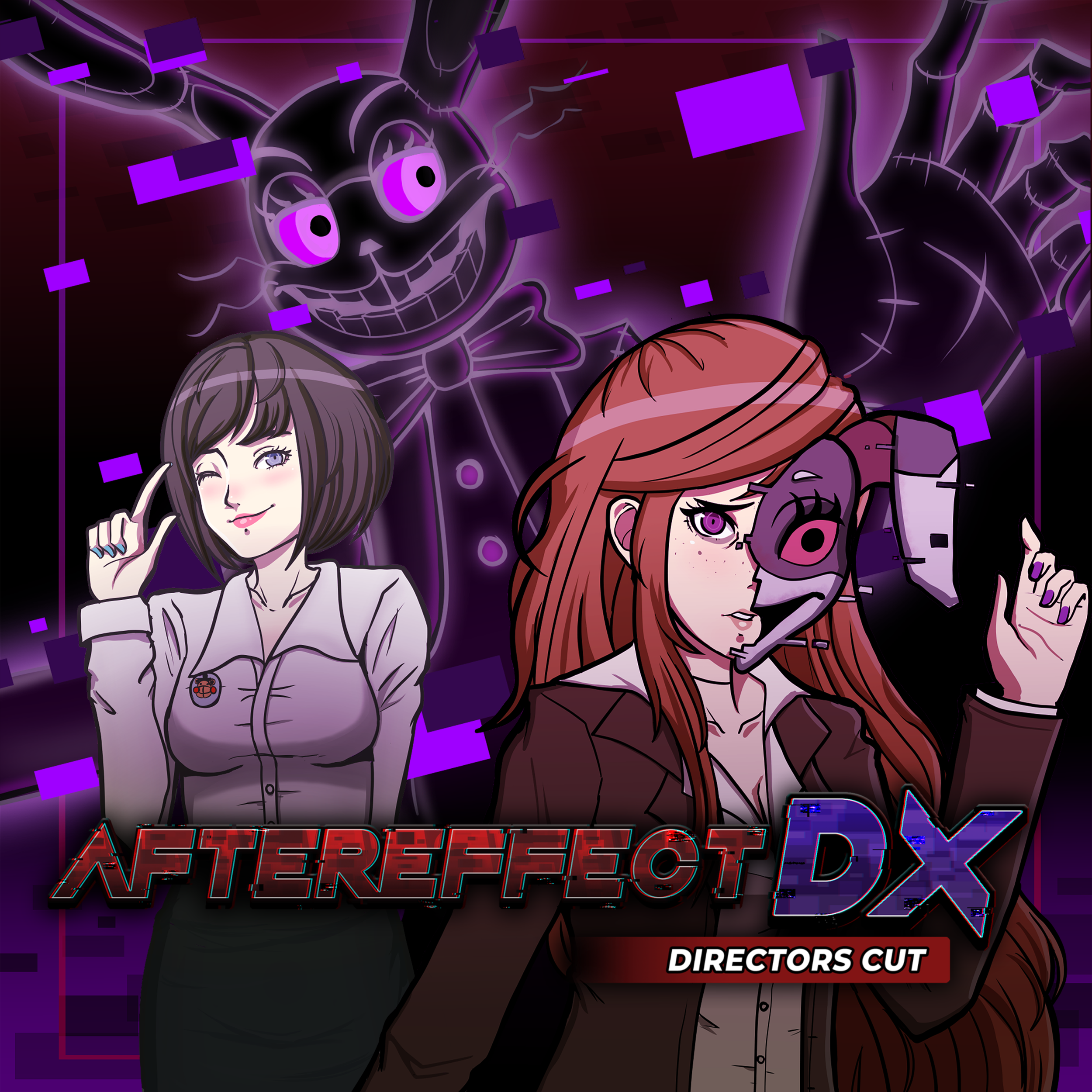 Anime-style illustration featuring two female characters with references to electronics or technology, with vibrant, neon-colored elements and text indicating a movie or game title, including "NEED FOR ELECTRIC" and "DIRECTORS CUT".