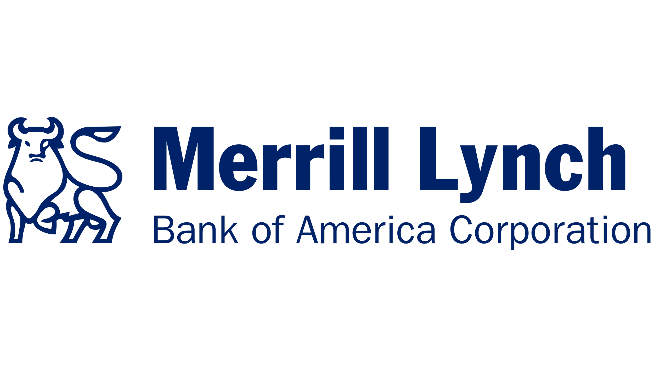 Merrill Lynch logo featuring a blue lion emblem and the text 'Merrill Lynch Bank of America Corporation' in blue font.