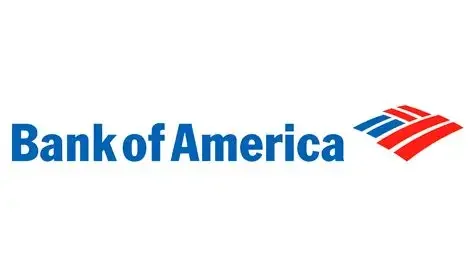 Bank of America logo with blue text and stylized American flag design in red, white, and blue.