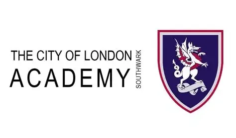 Logo for the City of London Academy Southwark featuring a shield with a white unicorn