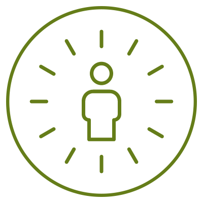 Line drawing of a person surrounded by a circle with lines radiating outward, representing a clock or timing concept.