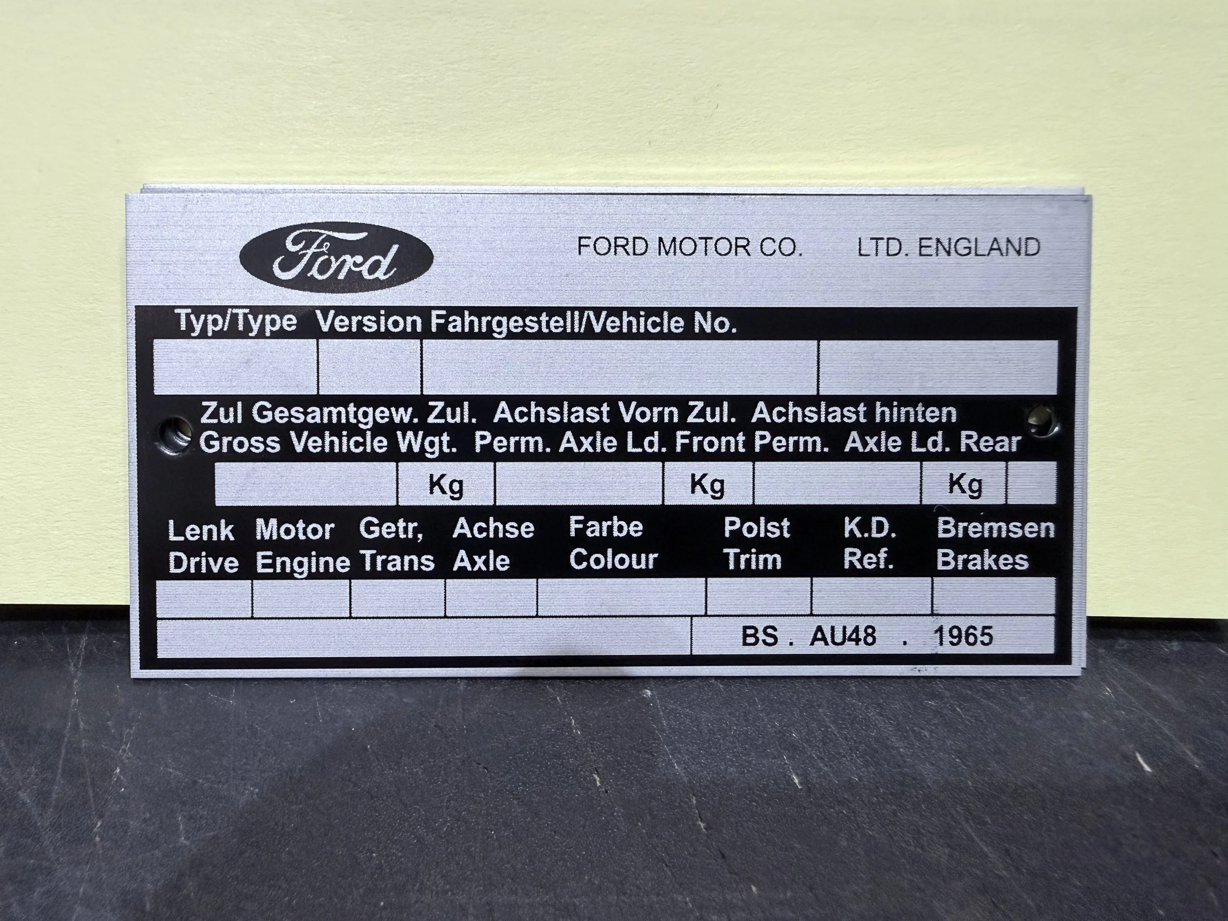 FORD CHASSIS VIN PLATE 