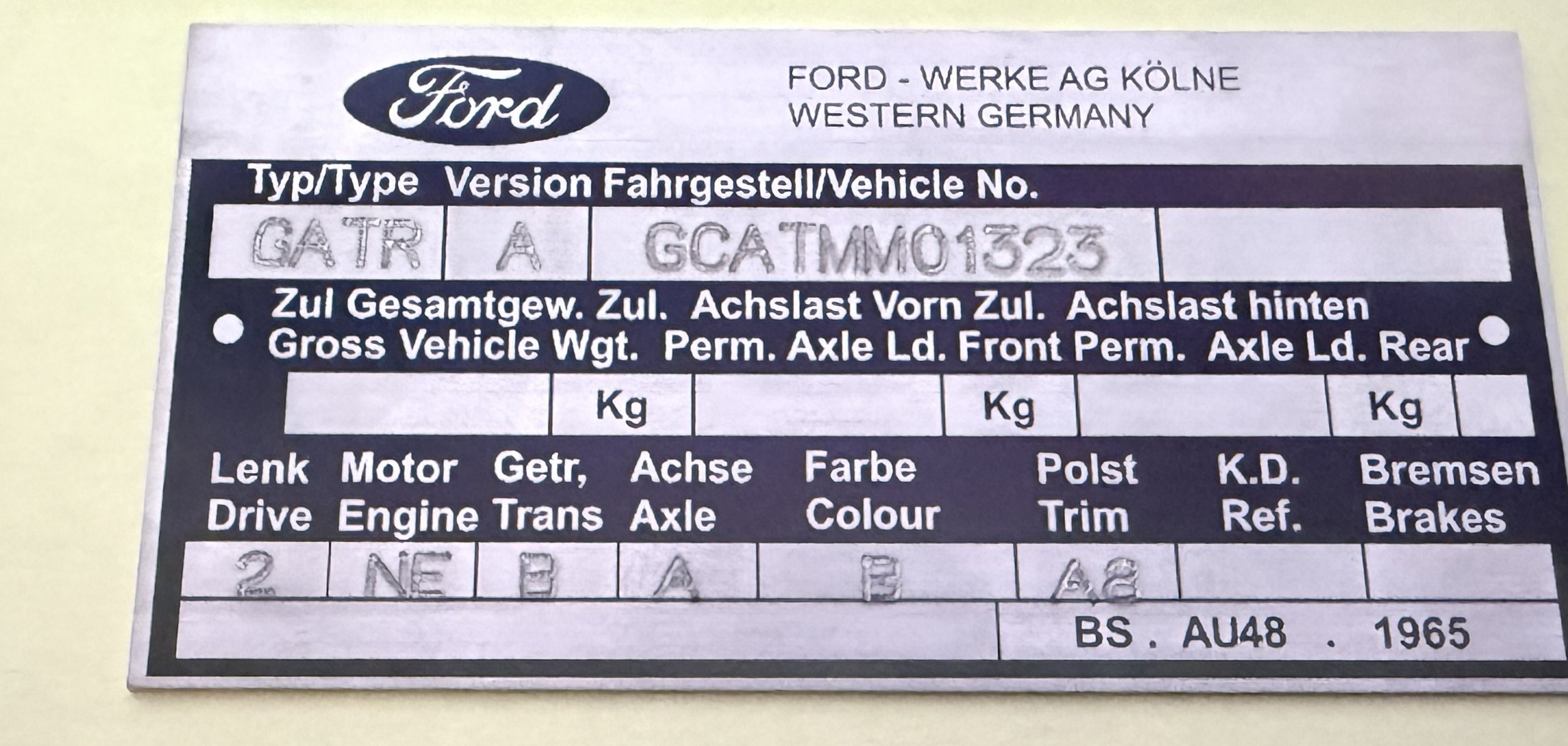 ENGRAVED DETAILS ON VIN PLATE