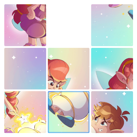 Collage of nine images featuring animated characters in a colorful, space-themed background with stars and celestial elements.