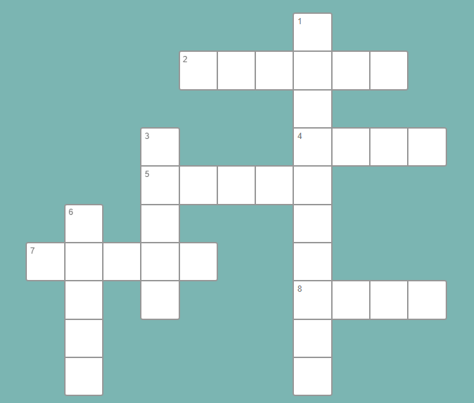 A crossword puzzle with numbered blank squares on a teal background.