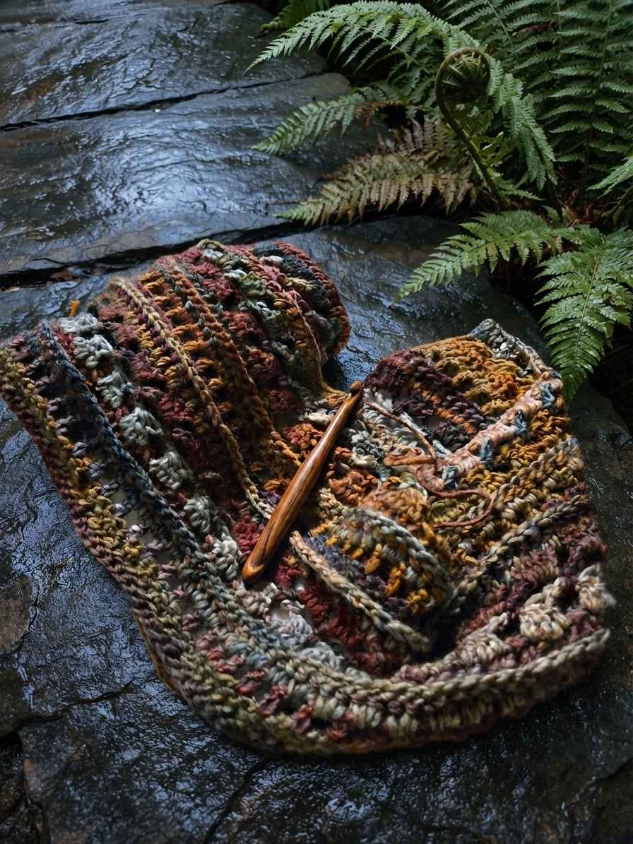 A grounded, organic companion piece inspired by the ancient, enduring strength of the forest floor, featuring rich variegated tones that echo weathered timber and forest shade.