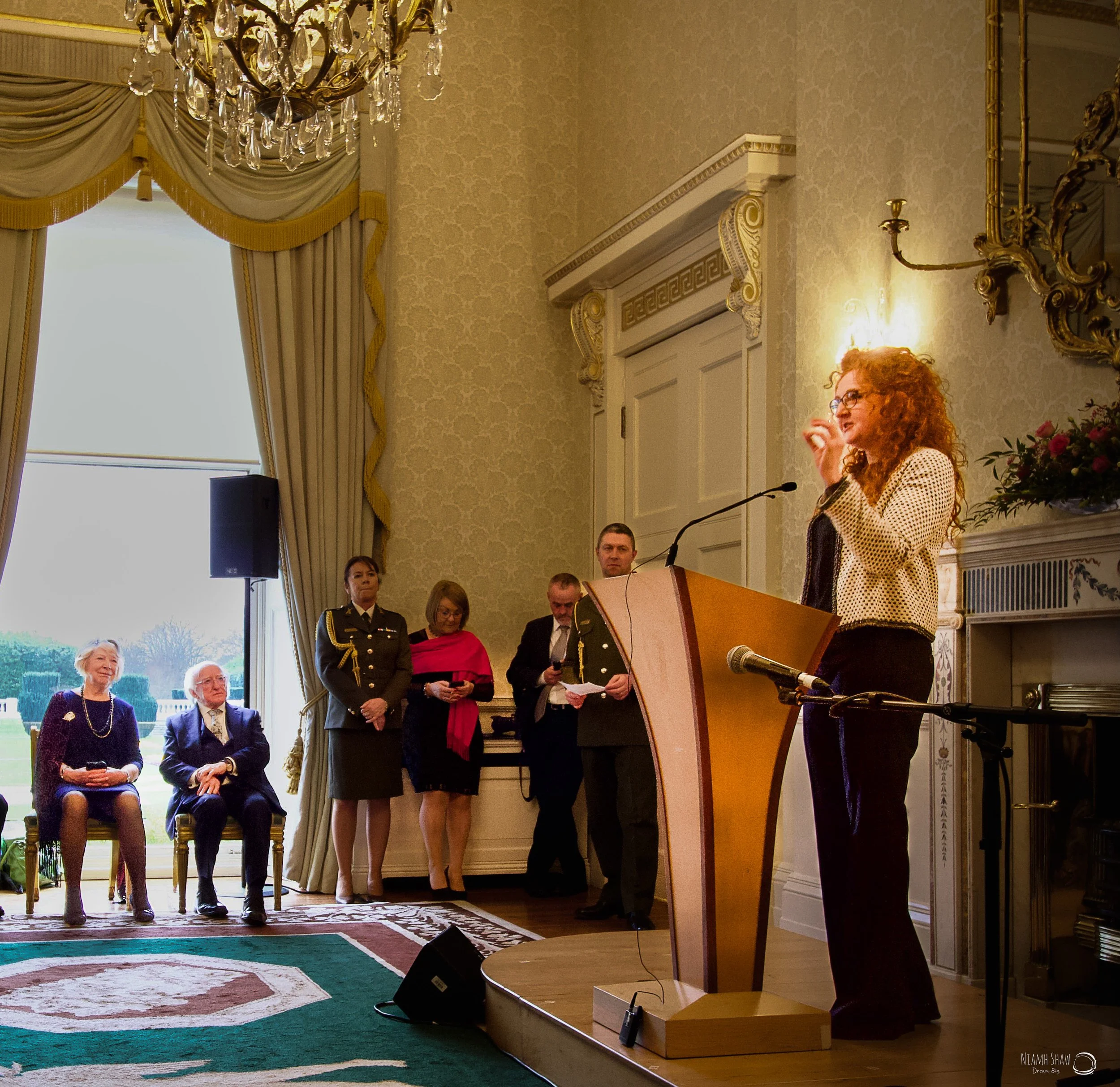 Dr Niamh Shaw delivering keynote at Áras an Uachtaráin, Dublin  on International Womens Day 2019— science communicator and speaker