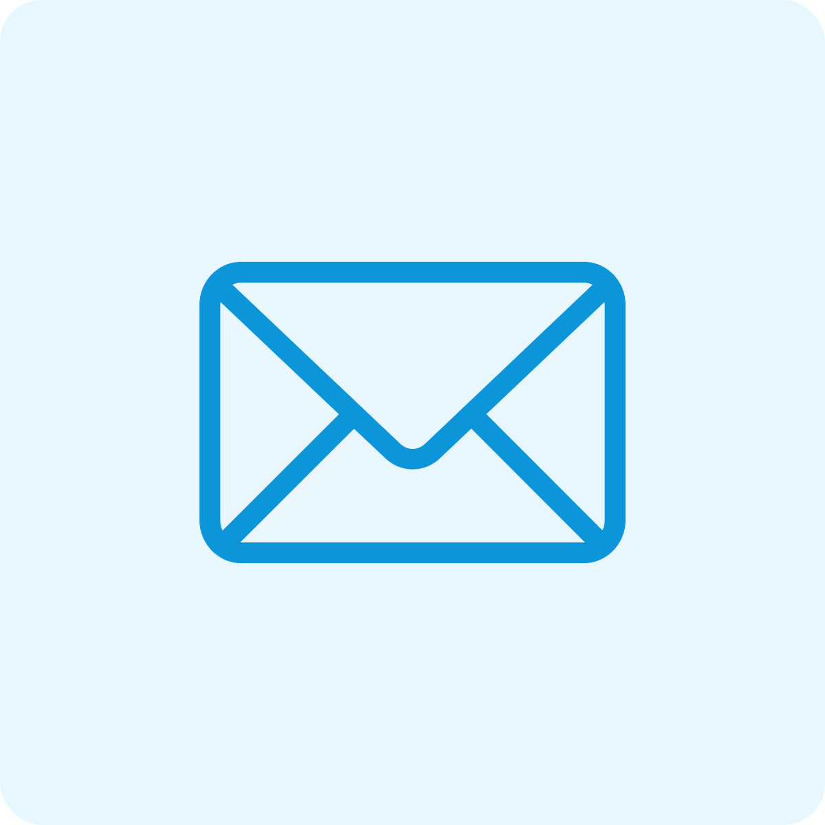 Blue outline of an envelope icon on a light blue background.