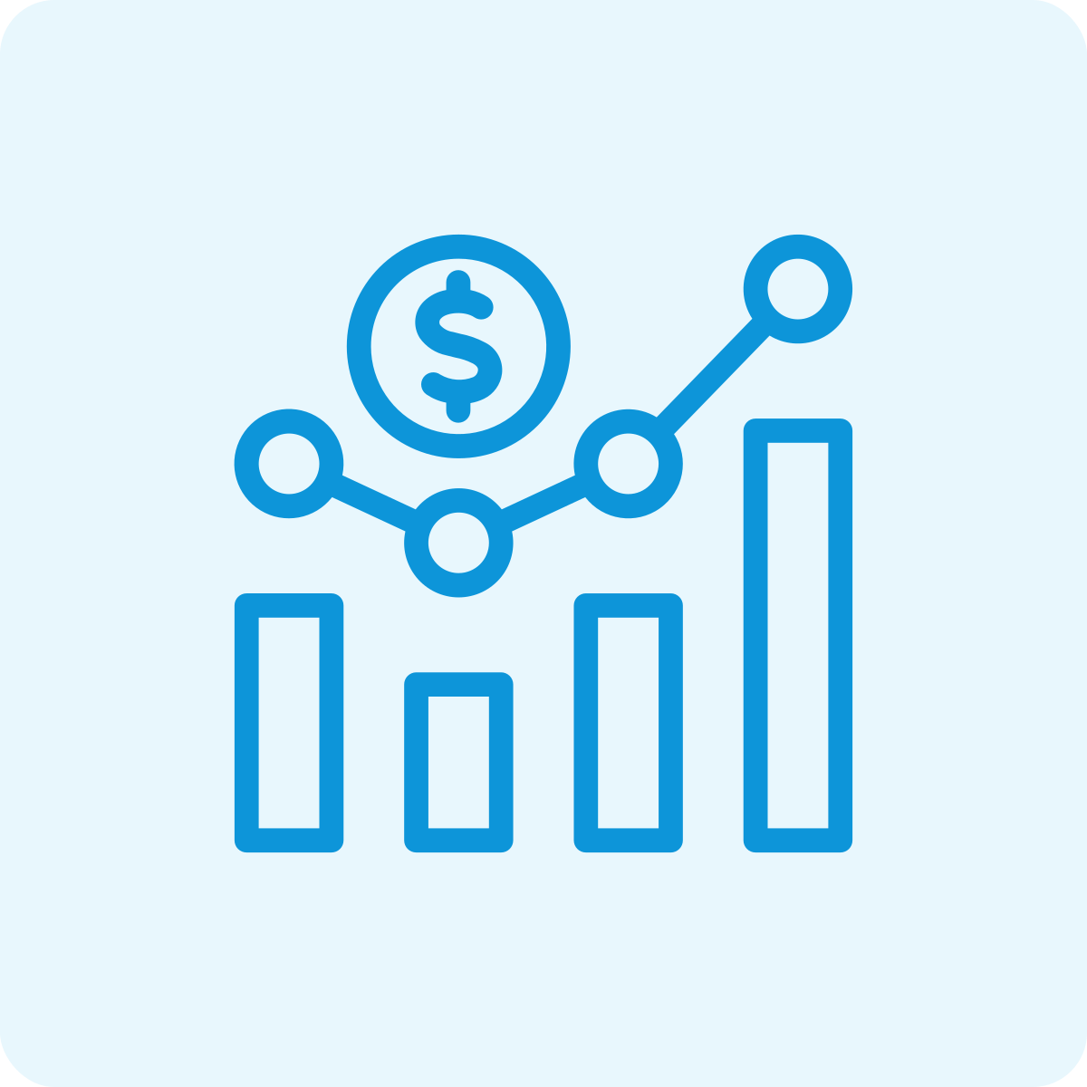 Line and bar graph with dollar sign, indicating financial growth or profit increase.