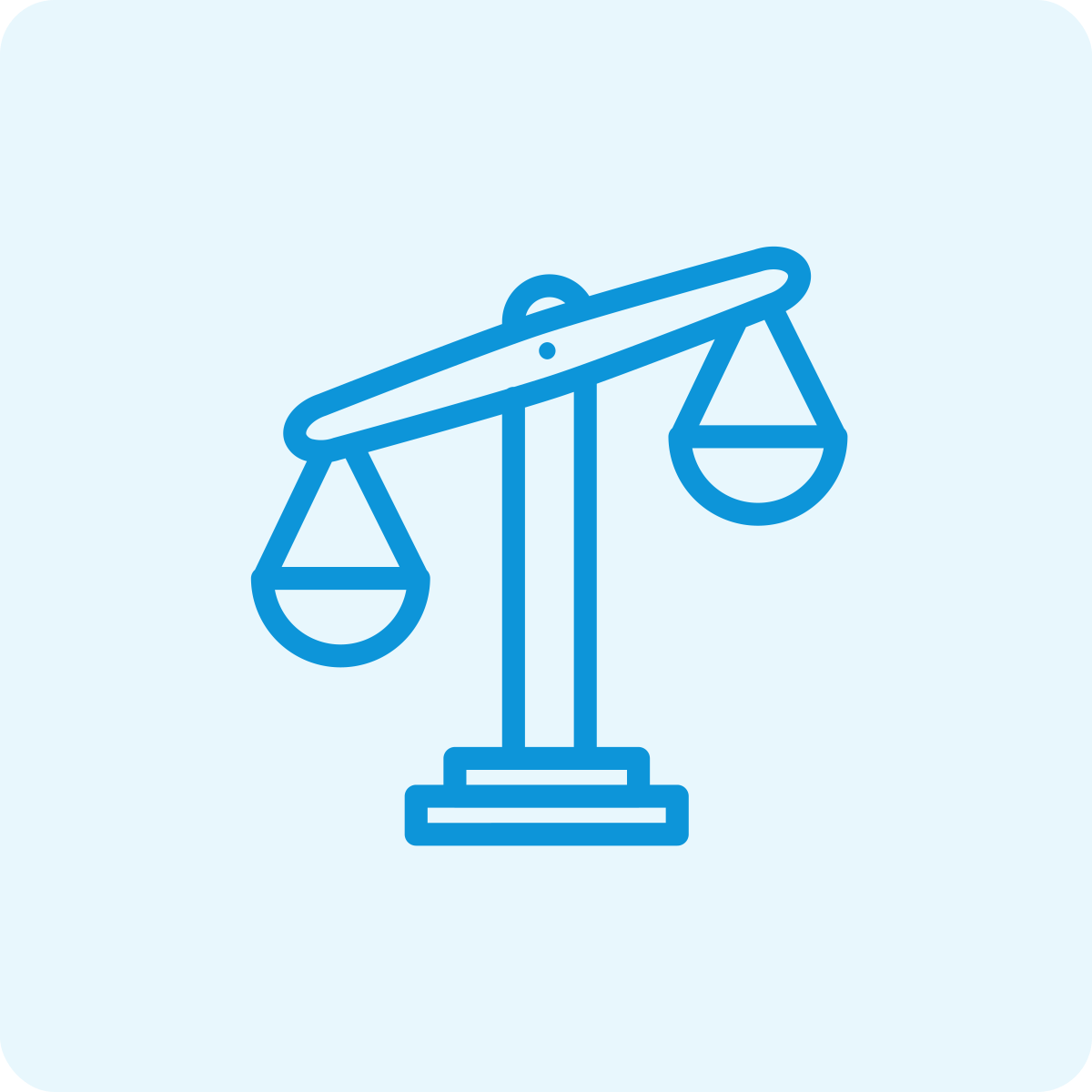 Outline of a balance scale with two pans hanging on either side.