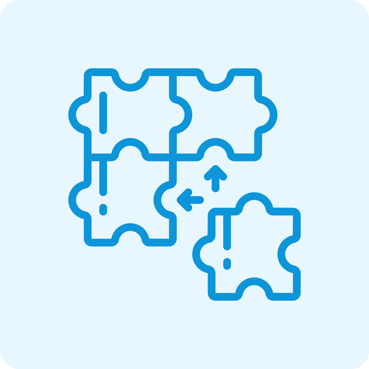 Illustration of puzzle pieces fitting together, with arrows indicating connecting directions.