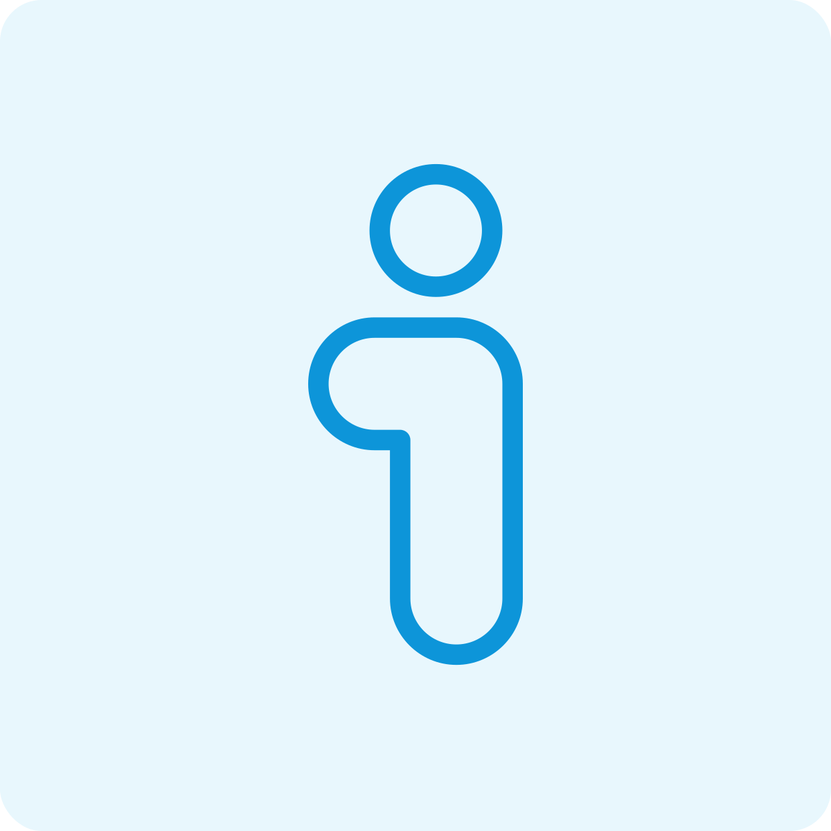 User profile icon with a stylized person outline in blue on a light blue background.