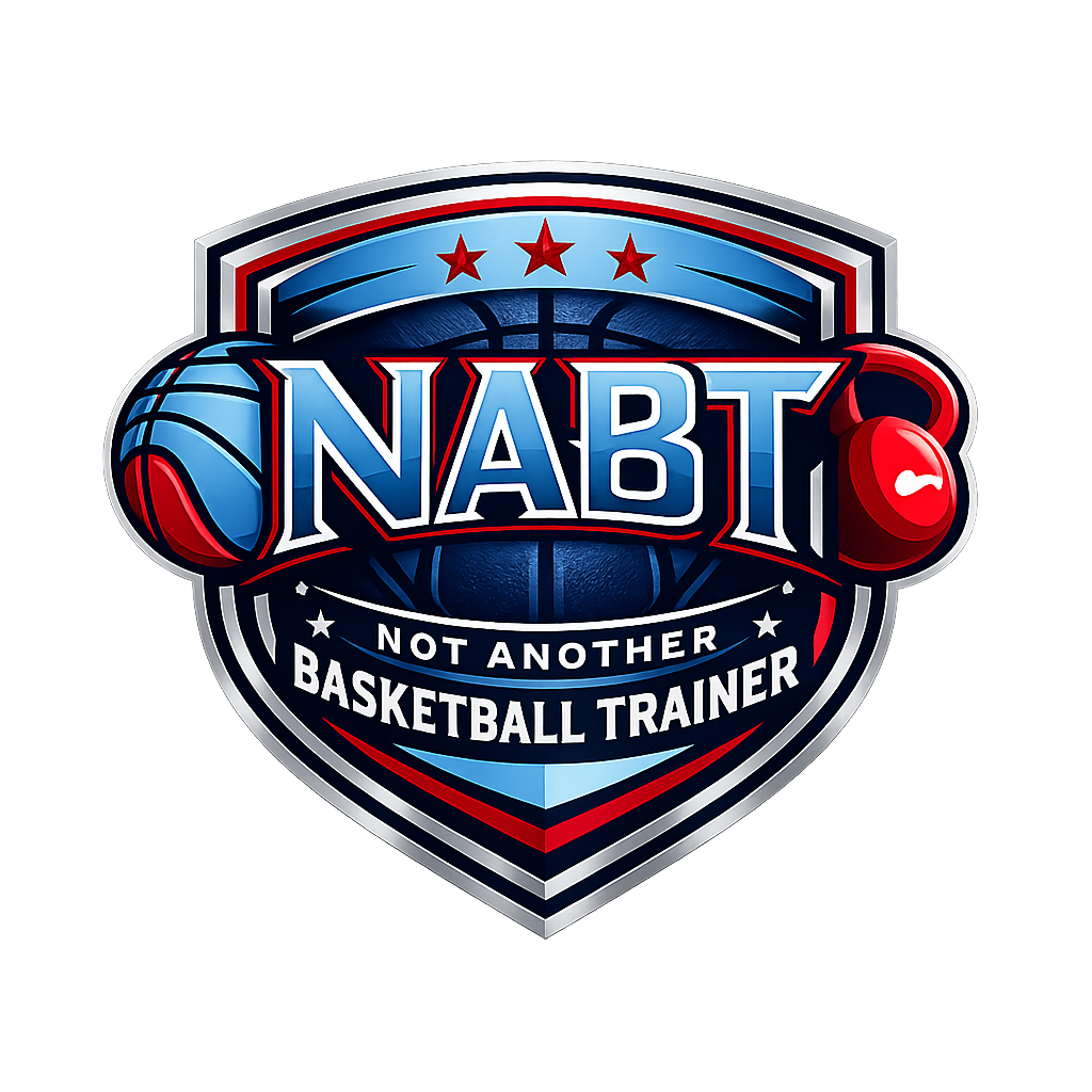 Logo for NABT (National Association of Basketball Trainers) with a basketball and headphones, featuring stars and red, white, and blue colors.