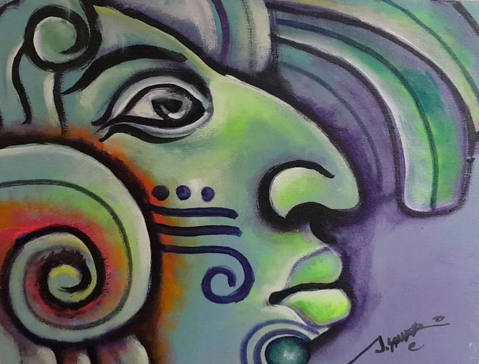 Mayan Profile in Green, an original painting by Jorge Landero
