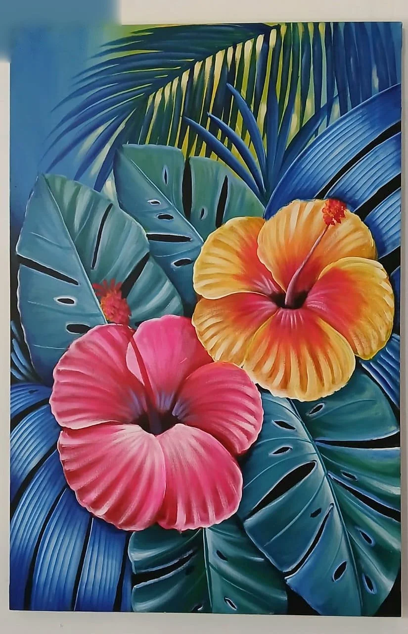 Hibiscus And Blue Leaves