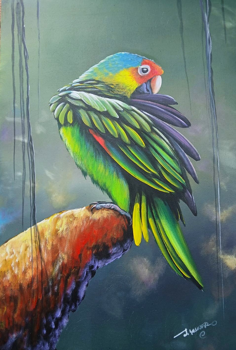 Green Parrot On Stump