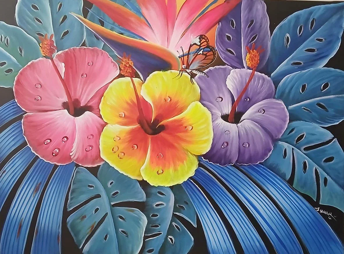 Hibiscus And Tropical Leaves