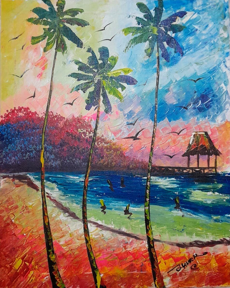 Caribbean Palms in Pastel, an original painting by Jorge Landero