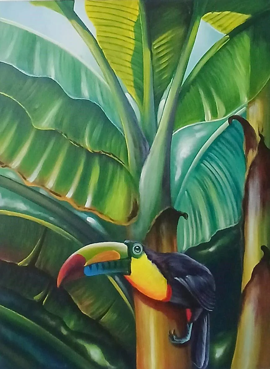 Toucan Under Banana Leaves