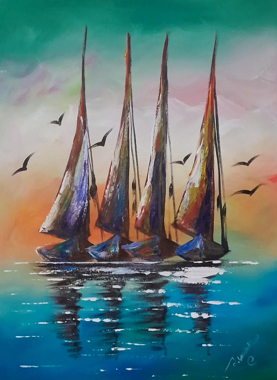 Four Sailboats At Dusk