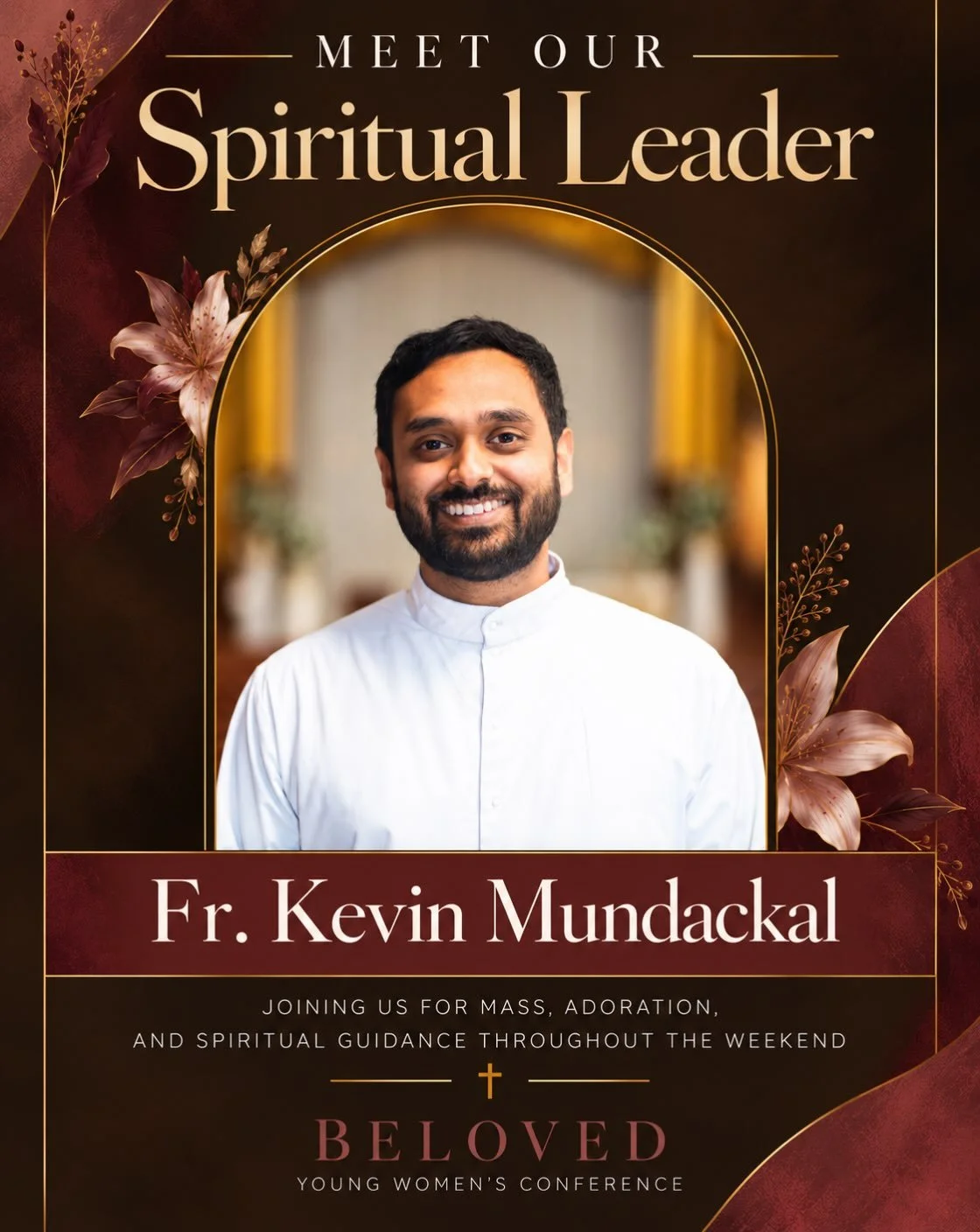 Meet our Spiritual Leader, Fr. Kevin Mundackal who will be joining us for mass, adoration, and spiritual guidance throughout the weekend. 🤍 Stay tuned to hear from Kevin Achan himself!✨