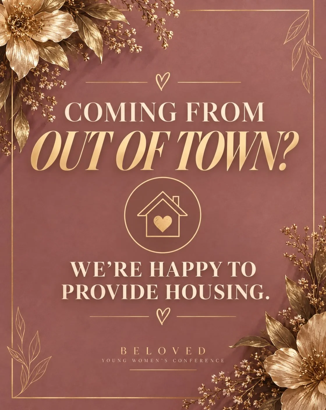 Coming from out of town? We&rsquo;d love to have you at Beloved!

We&rsquo;re happy to provide housing for our out-of-town attendees. Just let us know you need housing when you fill out the registration form! ✨

Register today &mdash; link in bio!