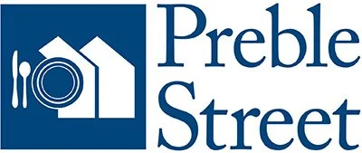 Logo for Preble Street featuring a house with a plate, fork, and spoon inside