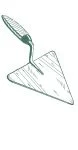 Black and white drawing of a trowel with a wooden handle