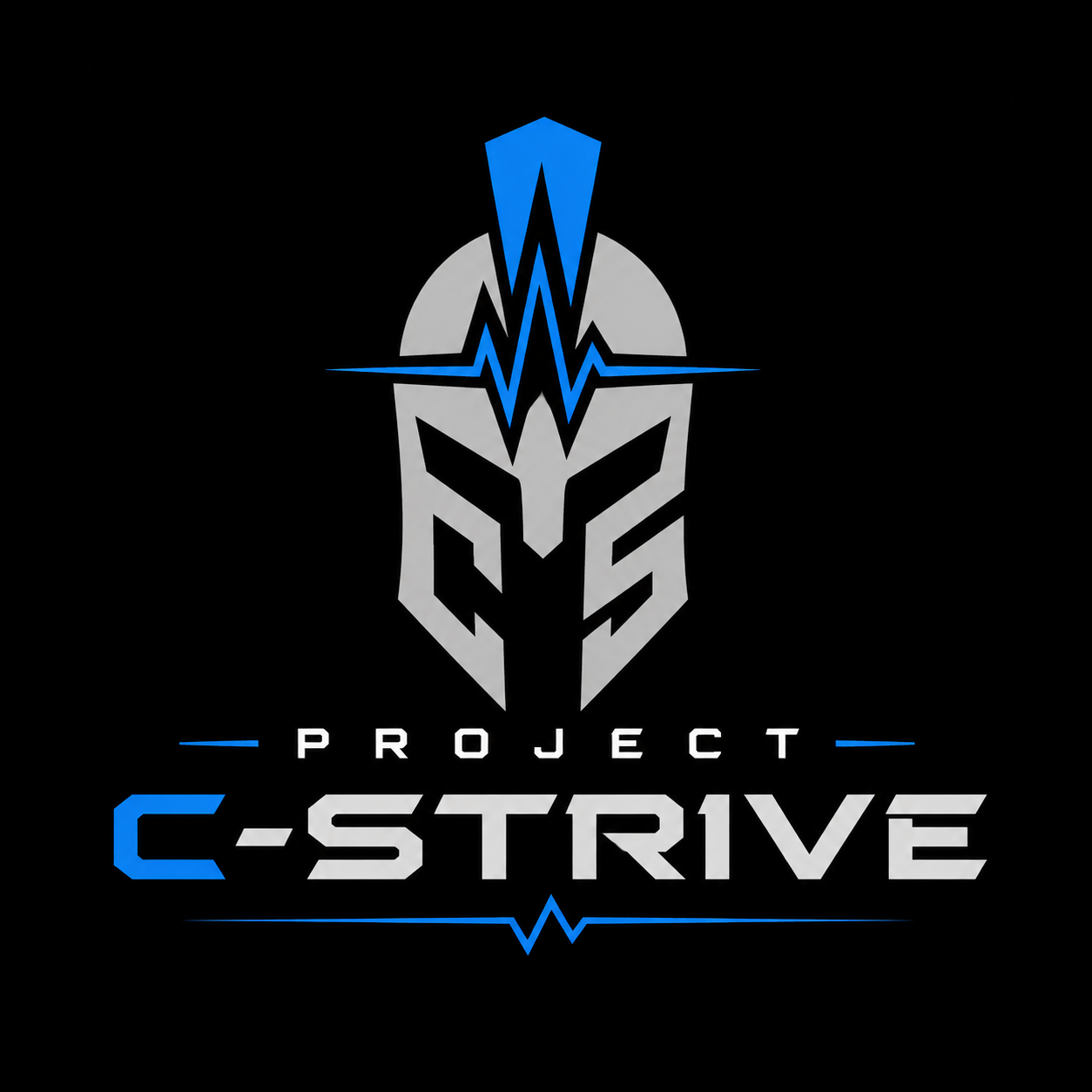 Logo for Project C-STRIVE featuring a stylized knight's helmet with a blue lightning bolt and EKG line above the word 'PROJECT' and the text 'C-STRIVE' below.