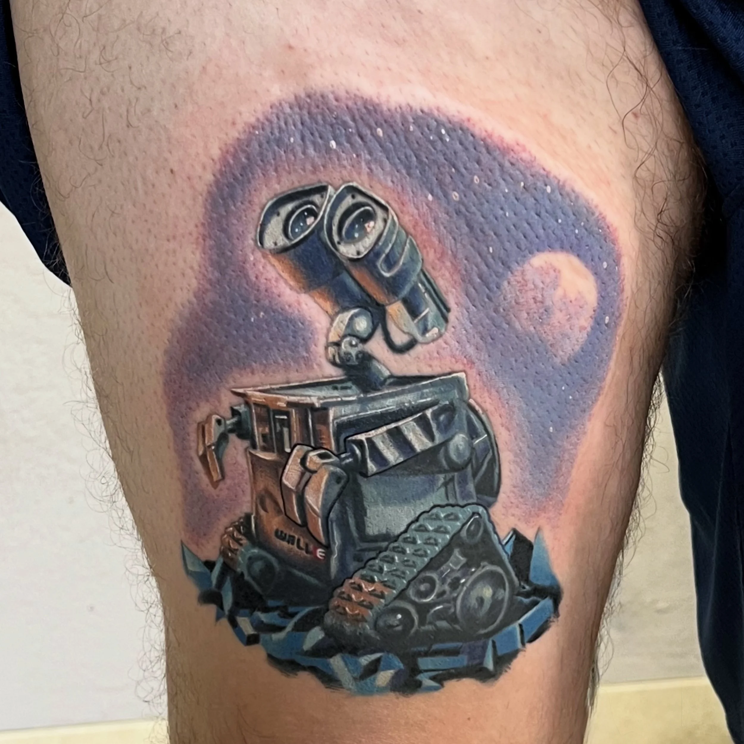 Full color WALL-E tattoo by Jesse Smith, Bethel Park, PA