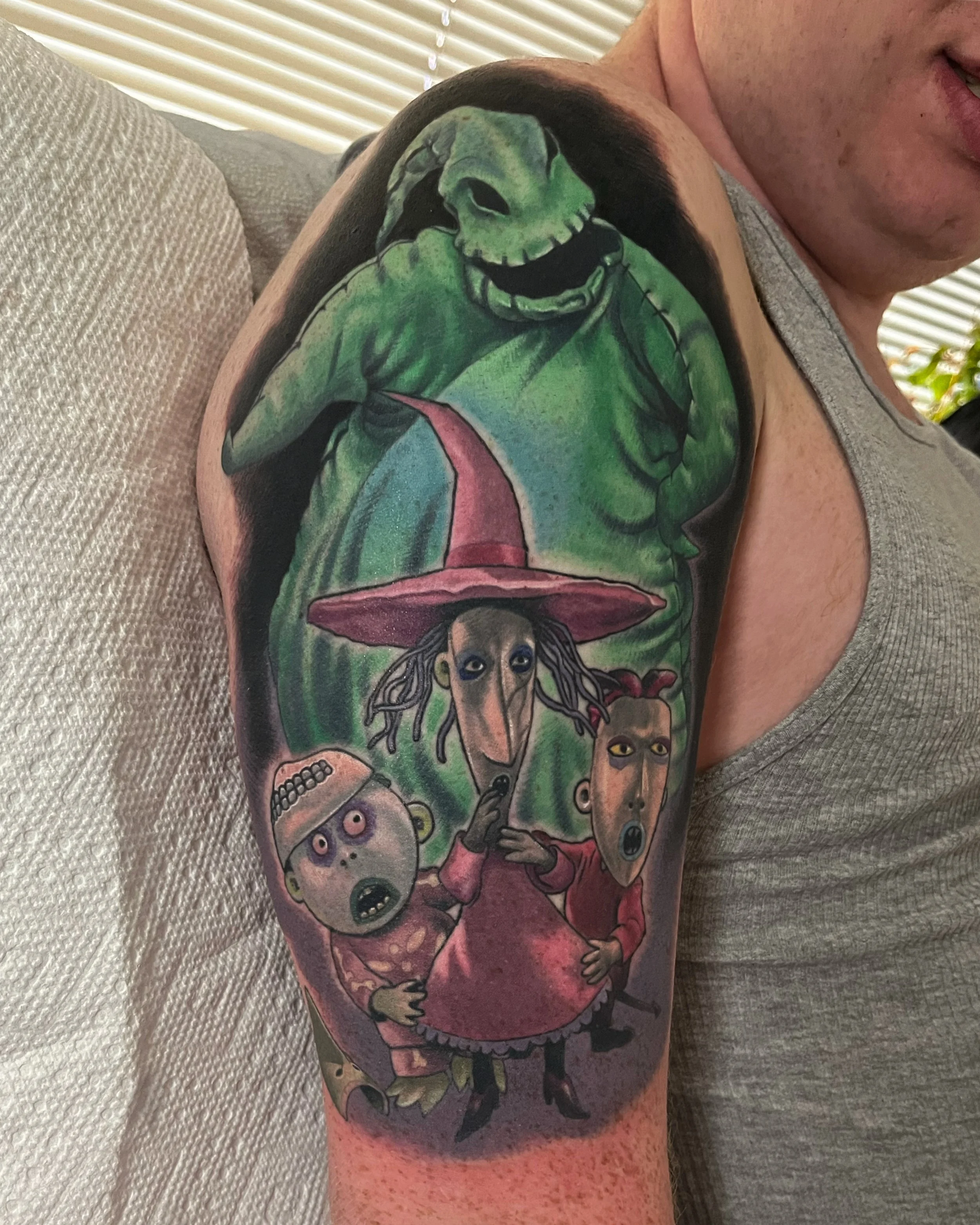 Nightmare Before Christmas arm sleeve by Jesse Smith tattoo artist in Pittsburgh, PA.