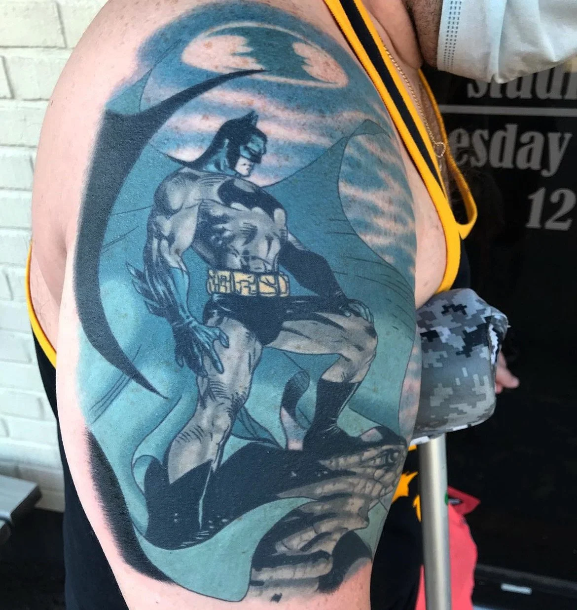 Color tattoo of Batman by Jesse Smith in Pittsburgh, PA.