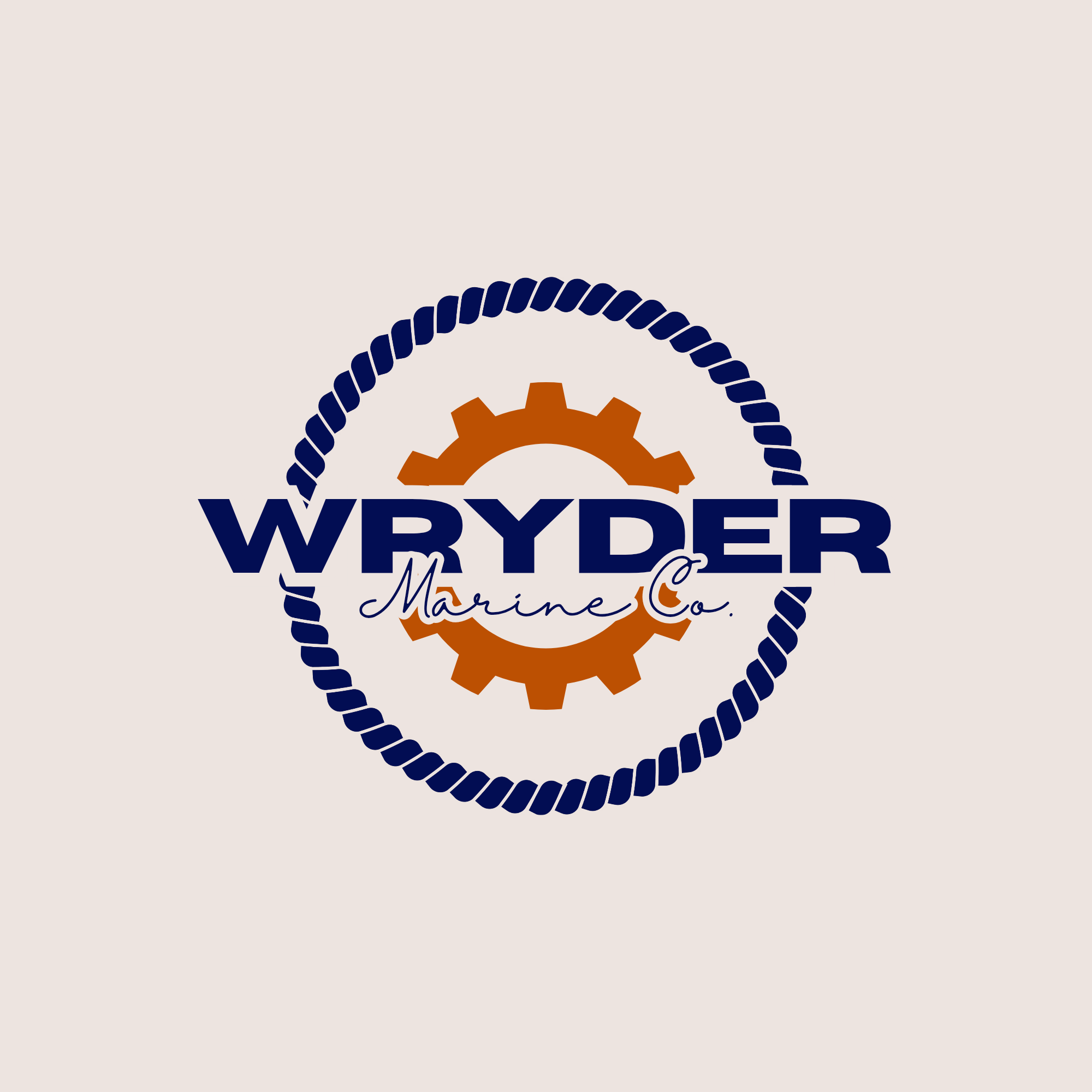 Logo with a gear and rope design reading "WYDER Marine Co." in navy and orange colors.