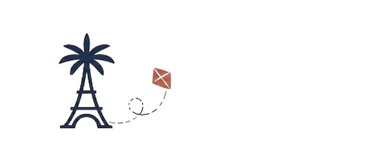 Illustration of the Eiffel Tower with a small hot air balloon nearby against a black background. Logo for Les Petites Vacances, a luxury travel company.