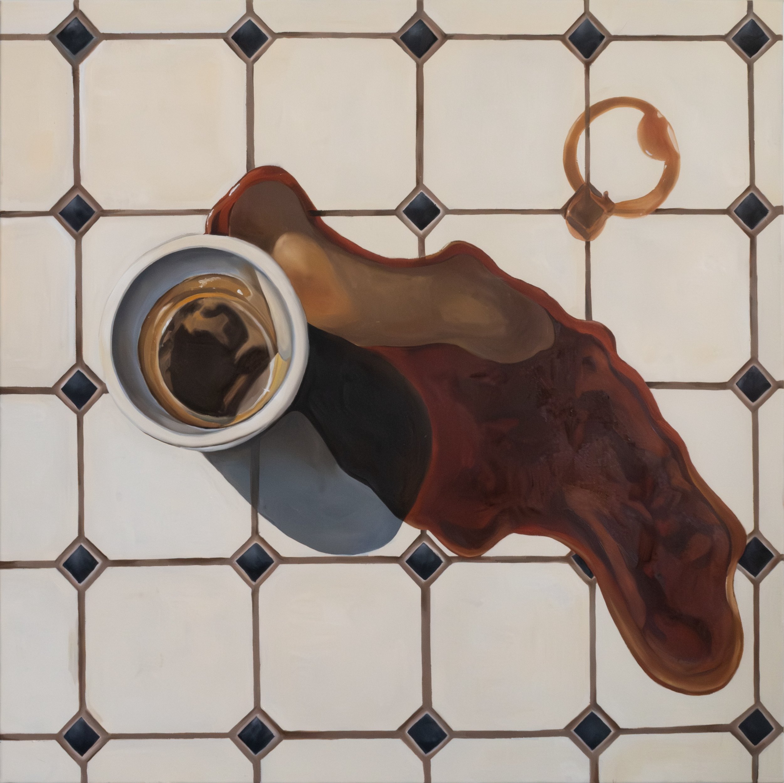 "Don't spill the coffee"  30x30 Oil on canvas