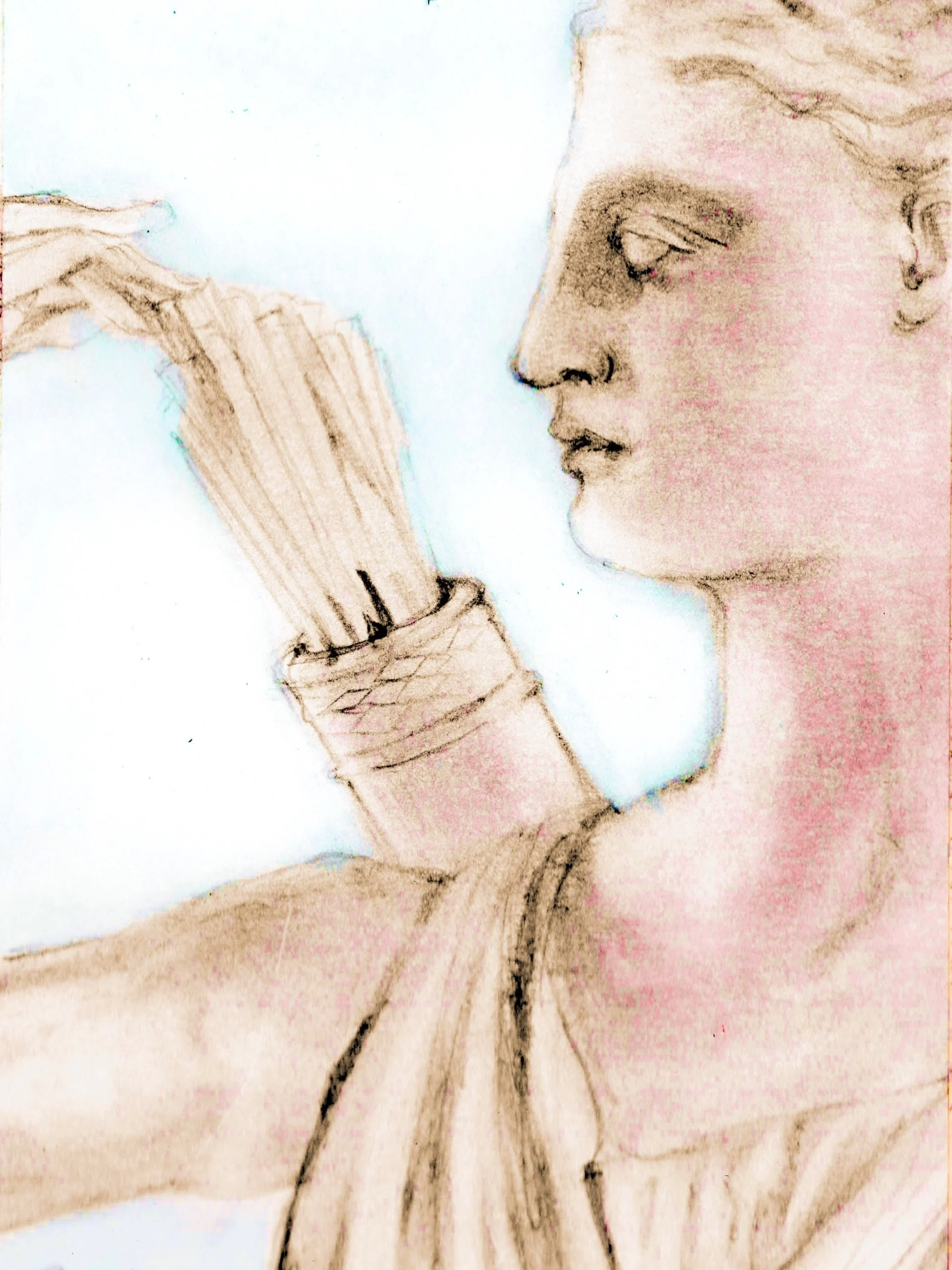 Artemis
2026
Mixed media on paper 

I studied Greek mythology and history in college, fascinated by the goddesses and the lives of women in ancient Greece.

I drew Artemis in a very classical style, drawn to her as one of the most independent and com