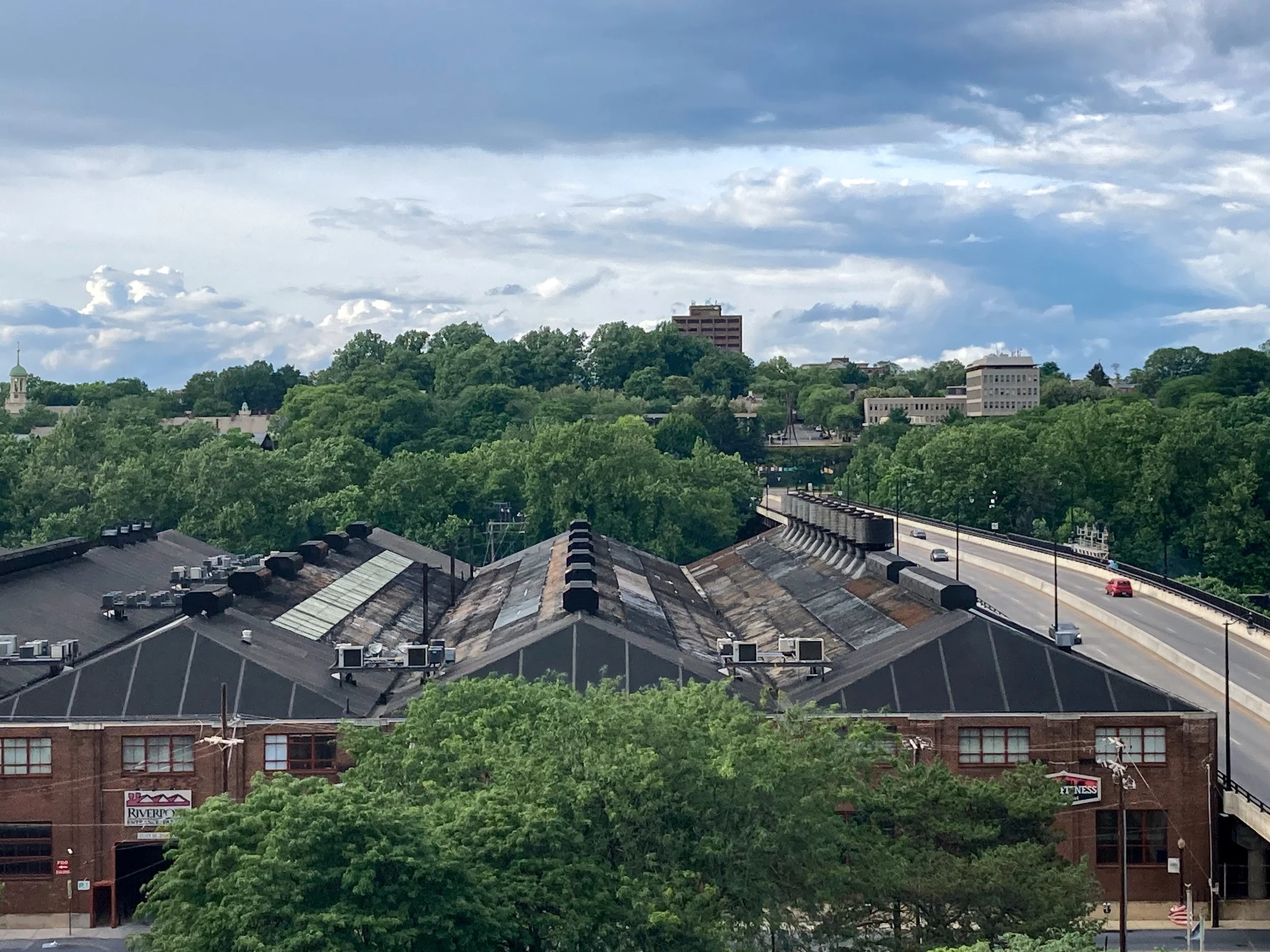 Elevated view of Fahy Bridge and downtown Bethlehem, Pennsylvania