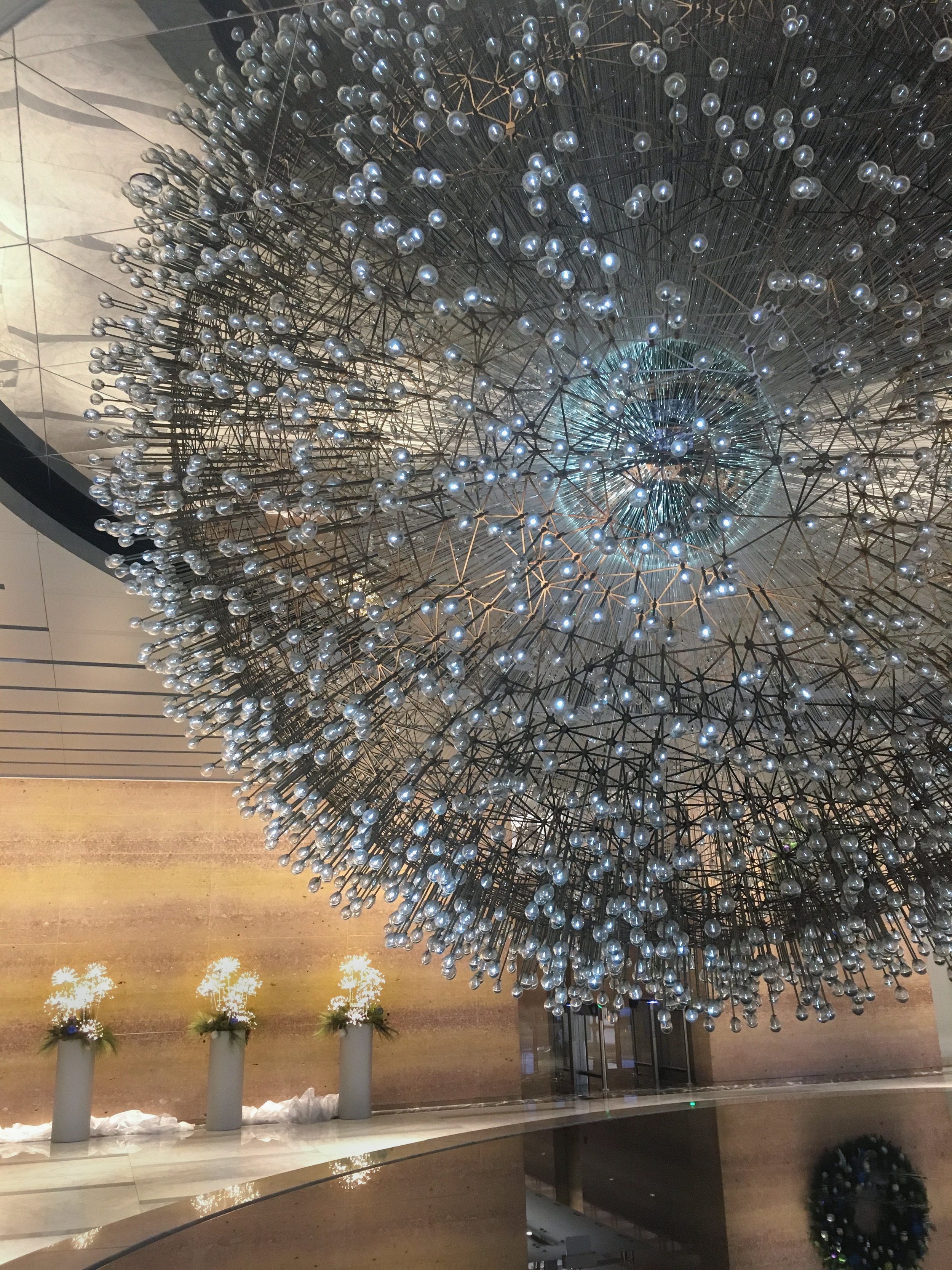Decorative sphere with illuminated lines inside lobby of John Hancock center, Signature Room