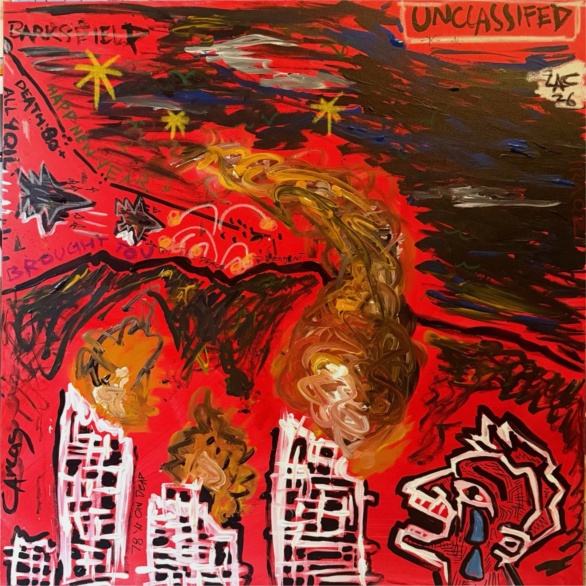 THE AMERICAN DREAM
Happy New Year, Those Aren't Fireworks
2026
Acrylic on Canvas
36"x36"x1.5"