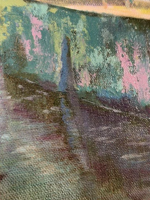 Close-up of reflective water and metallic accents in Azalea Light by Abby Clark