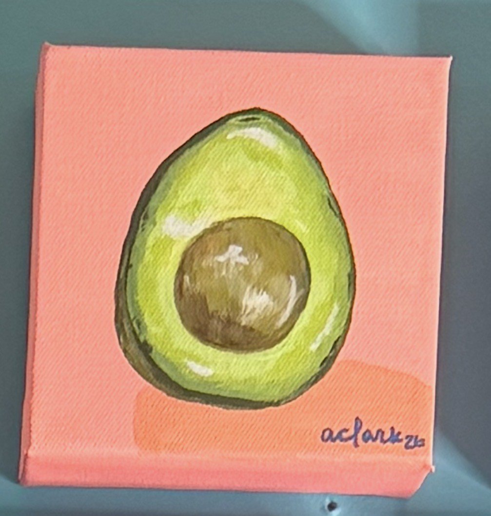I’m Extra, Too, an avocado mini painting by Abby Clark