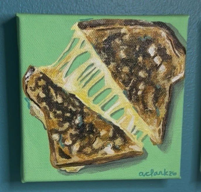 Golden grilled cheese sandwich mini painting by Abby Clark
